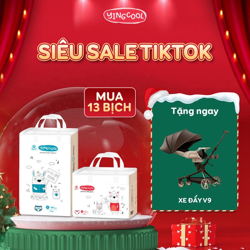 Tặng Xe đẩy cao cấp V9 - Combo 13 Bịch Bỉm YINGCOOL Size NB64 SD60 MD56 MQ50 L48 XL44 XXL42 XXXL40