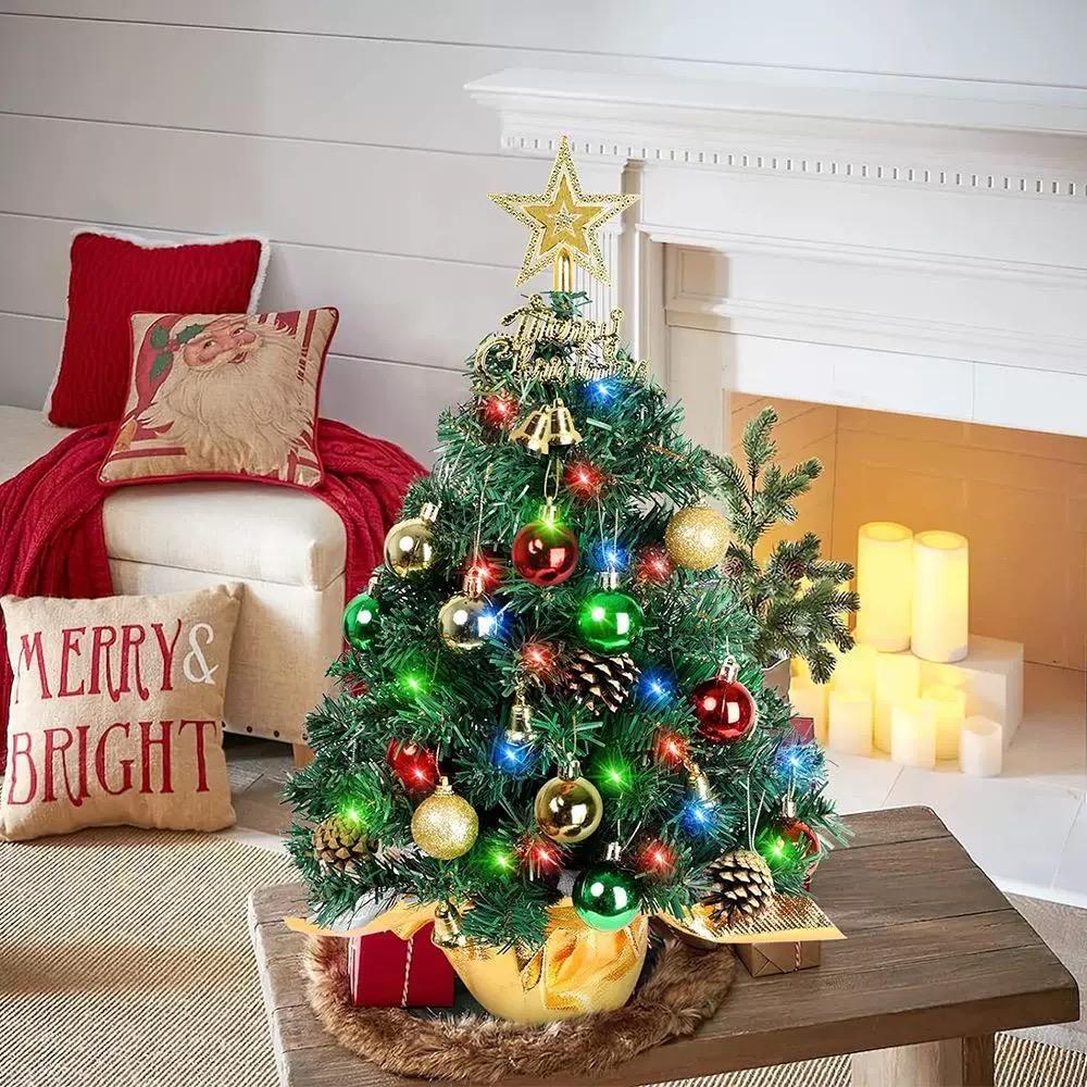 Cuna Feliz Home Paket Pohon Natal Mini Meja 60cm – Hiasan Natal Berkilau, Lampu Natal & Hadiah Natal Sinterklas