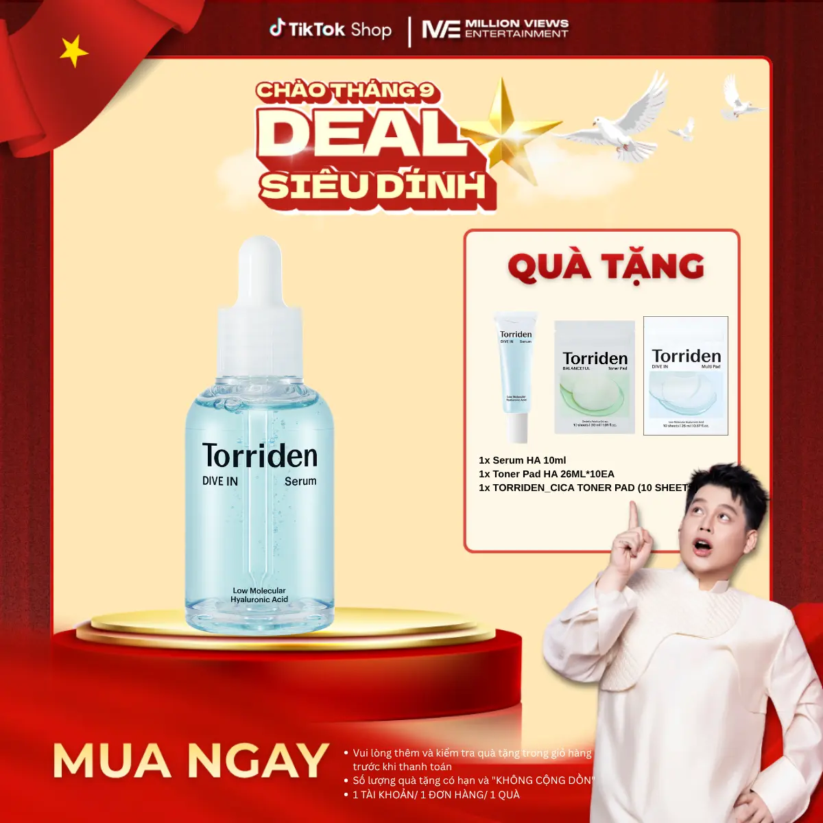 Serum HA Torriden 5D Hyaluronic Acid phân tử nhỏ thấm sâu cấp ẩm làm dịu da DIVE IN Serum 50ml