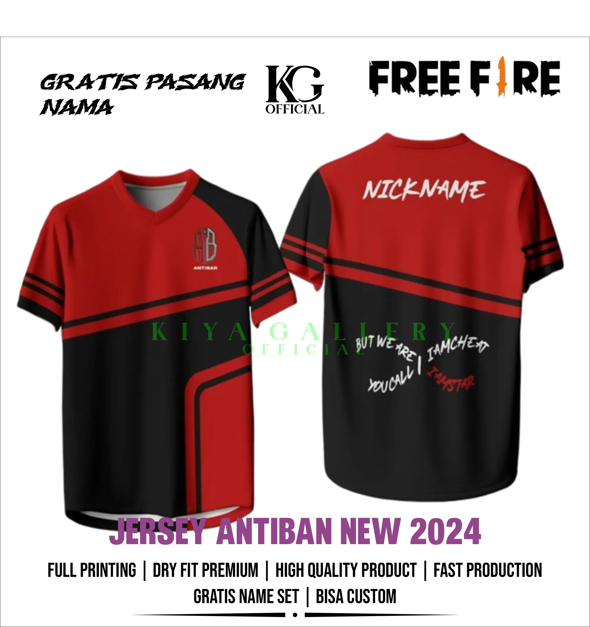 JERSEY BAJU FF ANTIBAN FULL PRINTING GRATIS PASANG NAMA