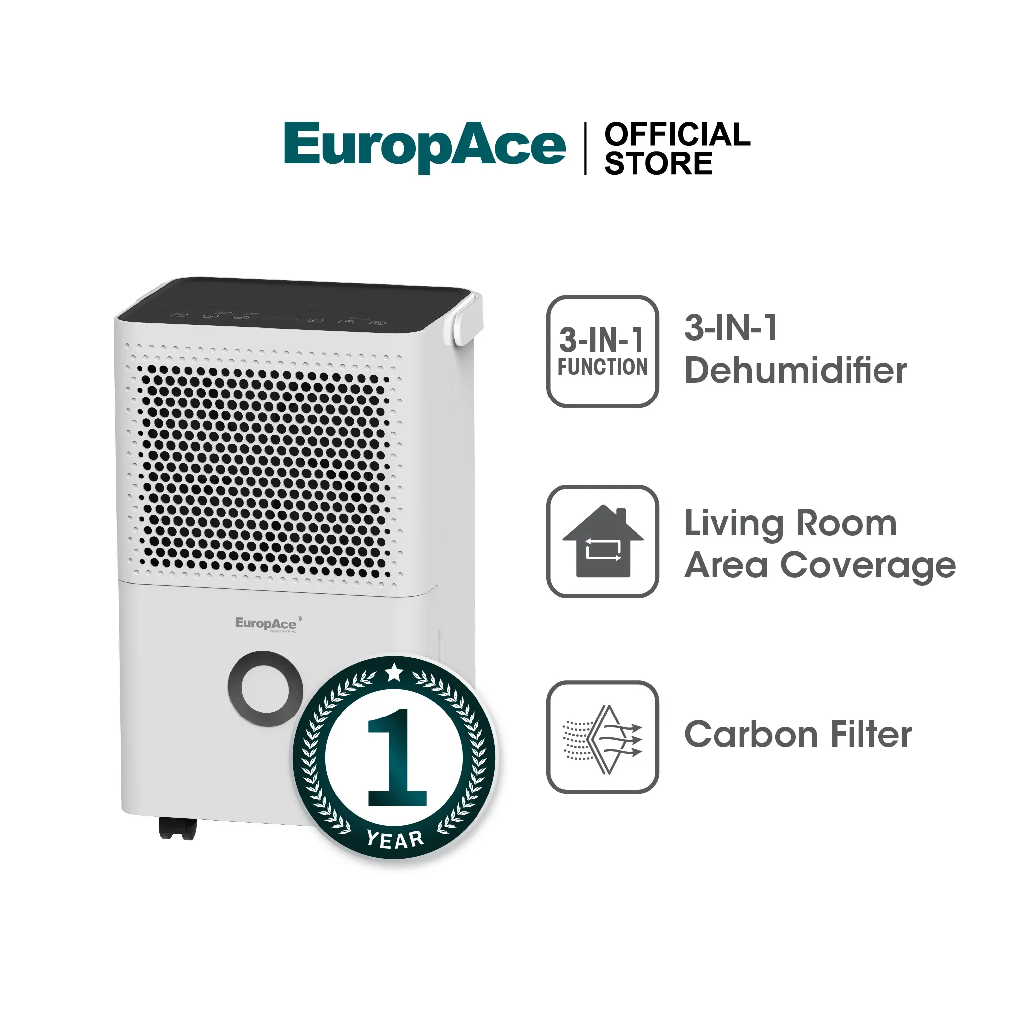 EuropAce Smart 12L Dehumidifier+Odour Remover + Indoor Laundry Dryer (3-in-1) EDH 3122A