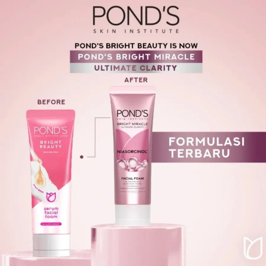 Pond's Wajah Facial Foam 50gr & 100gr Bright Miracle Ultimate Clarity Niasorcinol untuk Membersihkan Muka - Cleanser