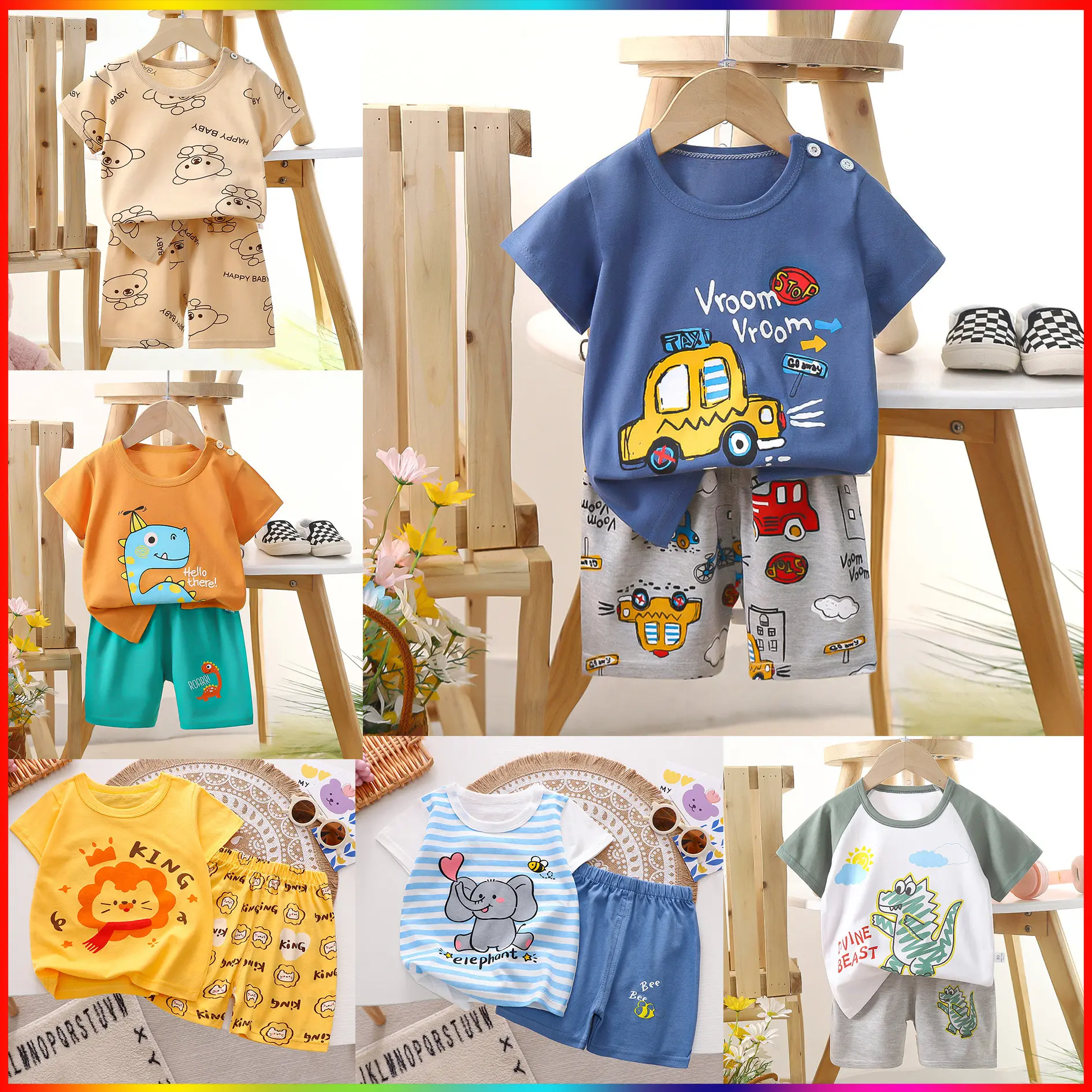 Kids Cotton T-Shirt Shorts Top Pants Set Children Baby Boy Clothes Shirts Baju Budak Bayi Tshirt Kanak Lelaki