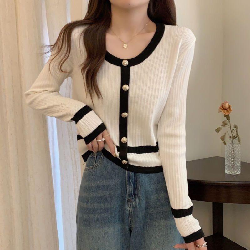 ￼[ YENLIKA ] - MAILY Knit | Long Sleeve Top | Atasan Lengan Panjang Korea Long Sleeve | Baju Rajut Knit Premium O-Neck Hitam Putih Apricot Garis Polos Knitwear Wanita Cardigan Crop Sweater Basic 3