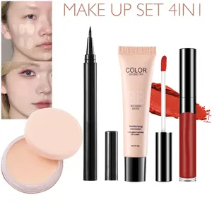 Make Up Set 4in1 Bedak Padat BB Foundation Eyeliner dan Lipcream Rias Wajah Concealer Eyeshadow