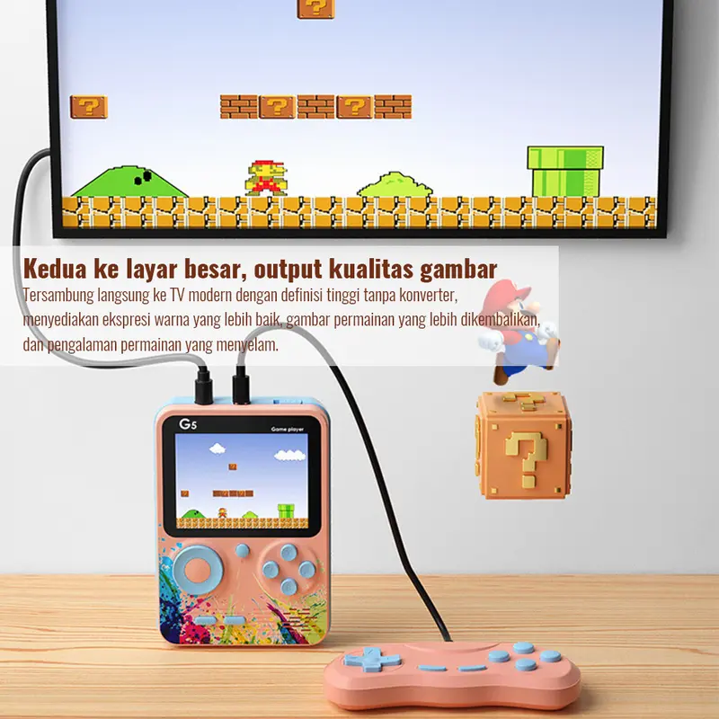 NODIA Konsol Game Genggam Retro G5 / Tetris Mini Arcade / Dengan 500 Game Klasik / Gamepad Portabel Layar 3.0 Inci / Mode Permainan Satu Dan Dua Pemain / Baterai Isi Ulang 1000mAh / Dukungan Untuk Konektivitas TV / Console Machines Gameboy / Gaming Konsol 2