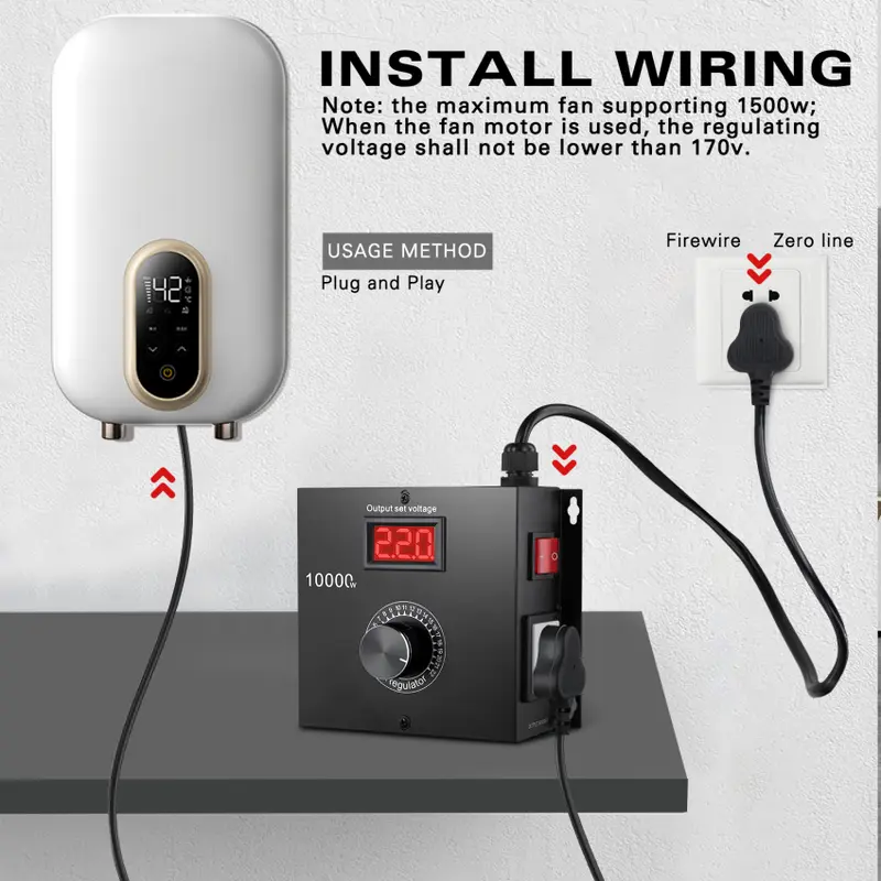 Bộ điều chỉnh điện áp điện tử SCR, 10000W, AC công suất cao, 0V-220V, Biến áp chuyển đổi điện áp thay đổi, Bộ điều chỉnh độ sáng điện tử, Bộ điều khiển tốc độ quạt động cơ cụm từ đơn, cho quạt nhẹ, phích cắm của Vương quốc Anh 4
