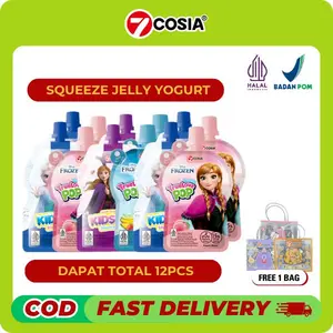 BEST SELLER 7COSIA - 12 Squeeze Jelly -  kesukaan Anak-anak - Jeli, Makanan Manis Cemilan Snack Rasa Yogurt, Peach, Mix Fruit, Anggur