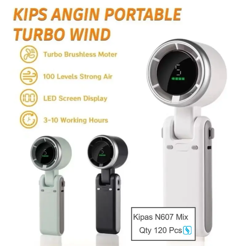 Kipas angin lipat portable mini genggam Turbo high speed layar LED