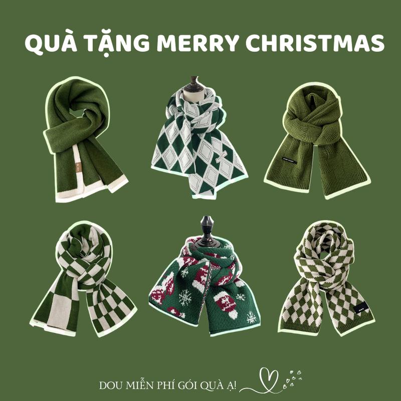  Khăn len choàng cổ unisex dày Khăn cashmere dệt tone xanh lá tươi mát QUÀ TẶNG MERRY CHRISTMAS - Mã LN03 