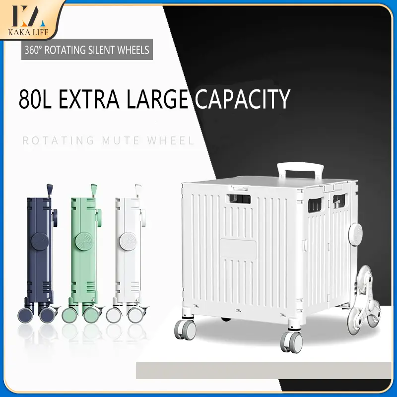 KAKA Foldable Shopping Cart Trolley Storage Movable Easy Carry Compact Stair Climber Trolley Shopping Wheels