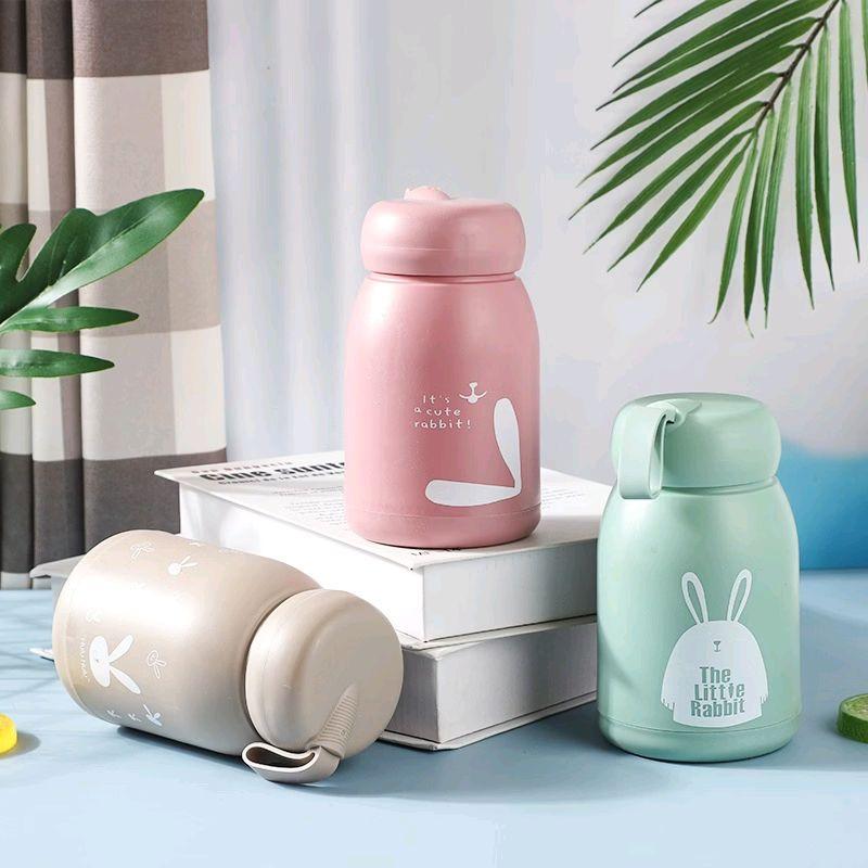 Bình Thủy Tinh Nắp Bọc Nhựa Hình Thỏ dung tích 300ml Cute - Chất Liệu An Toàn