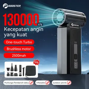 Booster W01 Mini Turbo Jet Fan USB Rechargeable Turbo Blower Fan, Motor Tanpa Sikat 130000 RPM, 35m/s Kecepatan Tinggi Duct Blower, Kipas Serbaguna untuk Pembersihan Keyboard Komputer, Elektronik, Luar Ruangan, BBQ, Mengembang Bantal Udara, Mobil, dan Rum