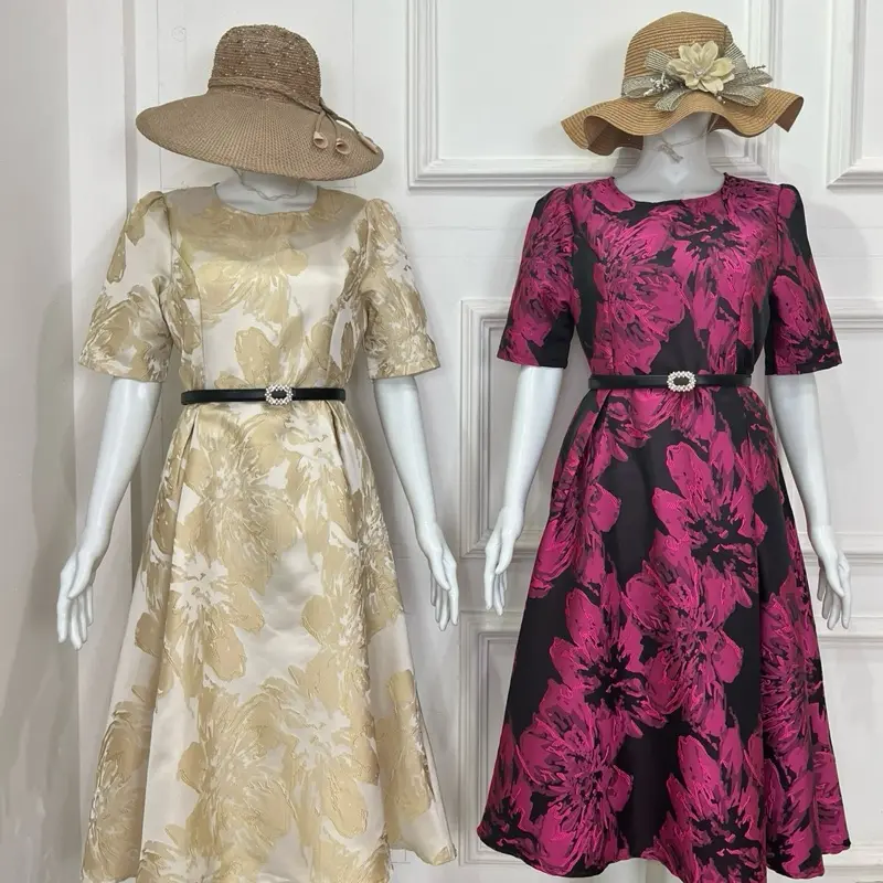 Dress Jaguard Bunga Cantik7831 Mewah /Dress Pesta/Gaun Kondangan Rumah Butik Bellicia 0