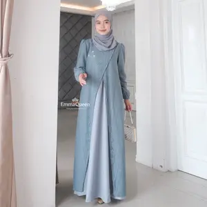 EmmaQueen - Dress Mody gamis 2026 trend terbaru simpel gamis Elegan Katun Kombinasi Brukat Variasi Mutiara XS/XXL Busui Wudhu Friendly Lengan Karet Mewah