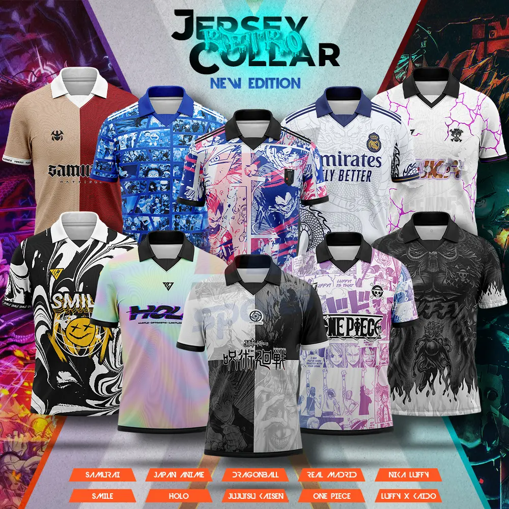 DJSPORT Jersey Retro Collar Short Sleeve Fully Printing Sublimation PLUS SIZE / Size : S-10XL / Jersi Lengan Pendek Baju Jujutsu Kaisen