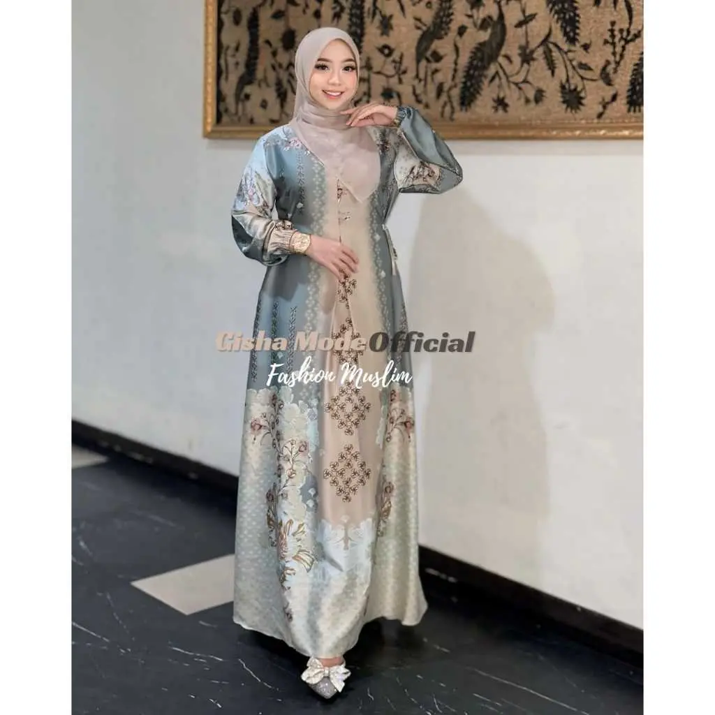 Gamis Silk Premium Medinna Wanita Muslim Terbaru Kekinian Model Elegan Dress Busui Jumbo ld 130cm