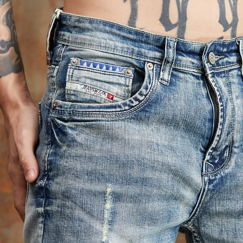 Mã số 859, Quần Jean Nam, Dáng Ôm Vừa Vặn, Denim Co Giãn, Màu Xanh Wash Bạc, Phong Cách Bụi Nhẹ Nhàng 6