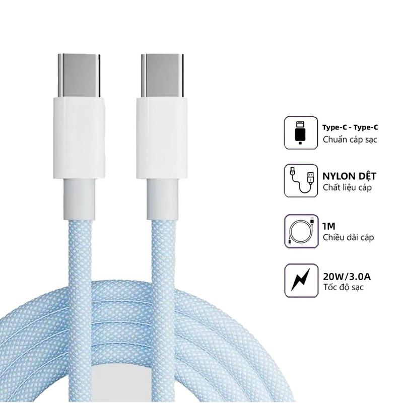 Dây cáp dữ liệu bện 1m Type-C kép sạc nhanh 20W