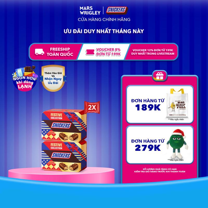   HỘP QUÀ TẾT GIỚI HẠN  Combo 2 Hộp Kẹo Socola Snickers Funsize túi 240g  2 Hộp x 12 thanh  