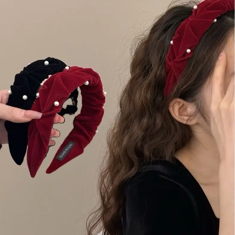 ￼CAROL Babdo Korea Suede mutiara / Korean Headband with pearl / Suede Headband 0