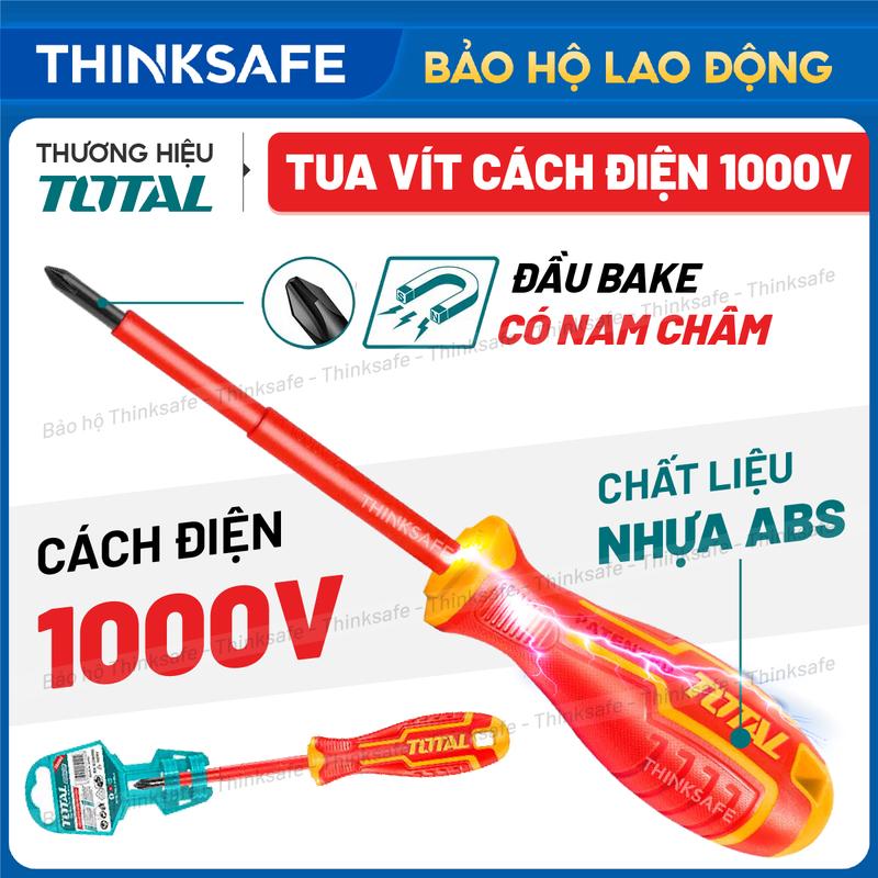  Tua vít bake cách điện Total kích thước PH0 PH1 PH2 PZ2 sử dụng chất liệu Crv tô vít cách điện 1000V chất liệu thép 