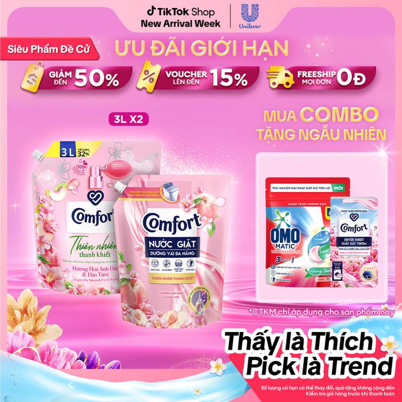  Combo Nước Giặt và Nước Xả Làm Mềm Vải Comfort Thiên Nhiên Thanh Khiết 3L  2  