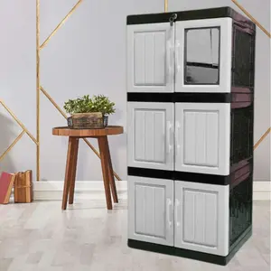 Lemari Plastik Susun 3 Mini Kaca Kunci Wood Galaxy Furniture