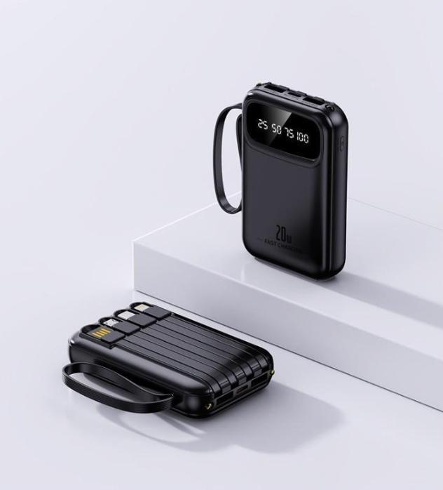 Bộ Sạc Dự Phòng 20000mAh Với 4 Cáp LED Và Đèn Chiếu Sáng 20W Sạc Nhanh Dung…