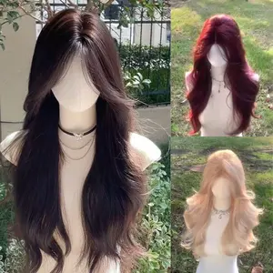 Wig wanita full kepala wig rambut panjang curly wig panjang 60cm rambut panjang wanita wig curly rambut imitasi alami kepala wig korean style wik rambut wanita panjang wig tanpa poni  wig anti razia rambut