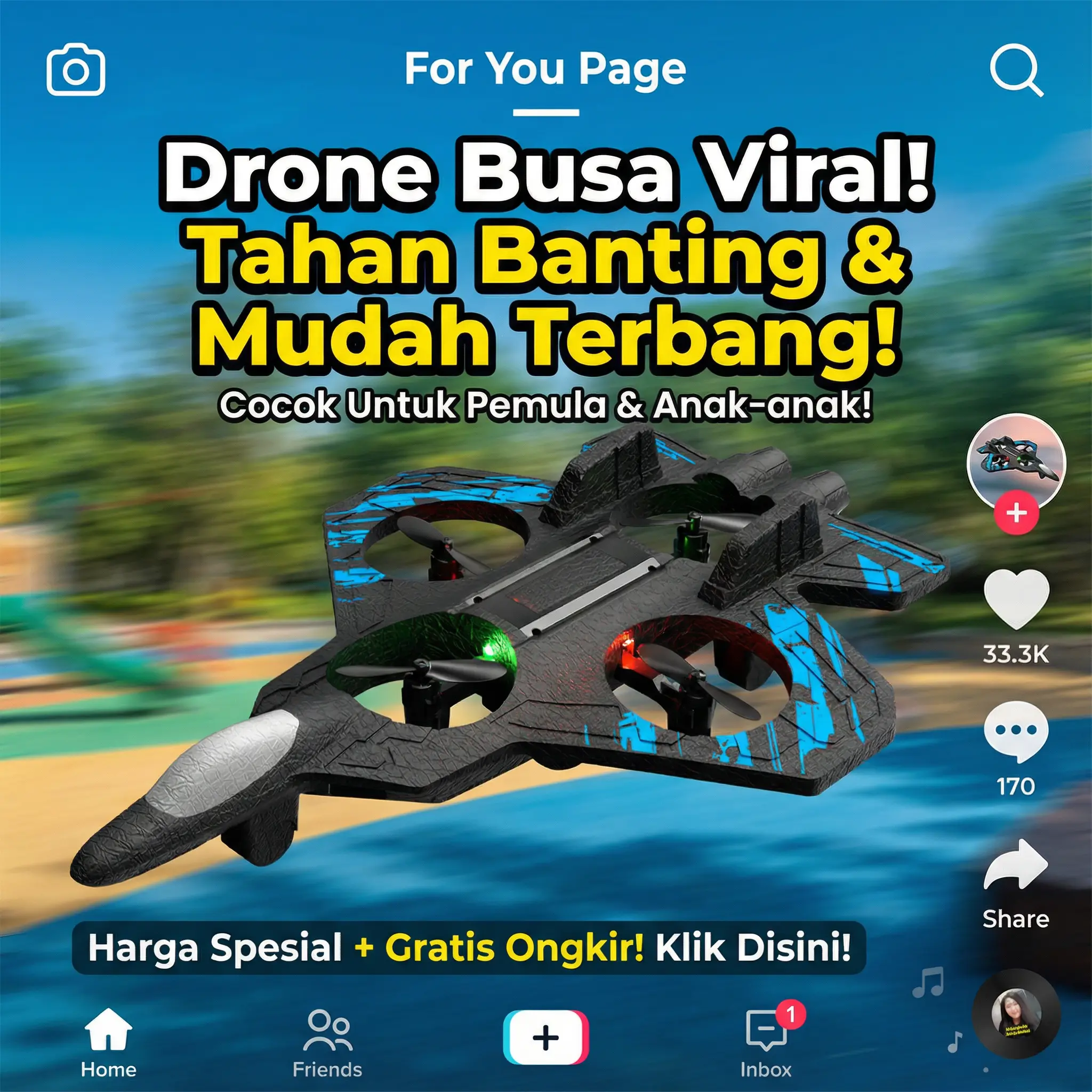 Playzo  rc Pesawat boing styrofoam Stunt RC Busa EPP 2 4G Remote Control dengan LED Glider Mainan Terbang  bomber smooth landing baterai isi untuk Bermain di Luar Ruangan Tahan Lama dan Ringan Baterai Pesawat Terbang Kontrol Lampu