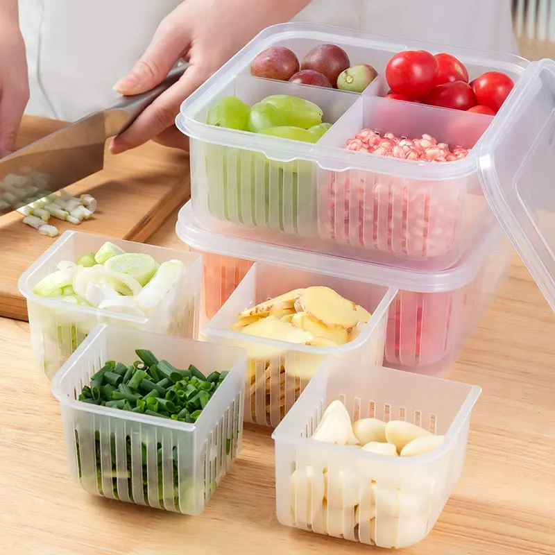 Hộp Đựng Hành Tây, Gừng Và Tỏi, Hộp Đựng Thực Phẩm Nhà Bếp, Hộp Giữ Tươi Hành Tủ Lạnh, Hộp Chuẩn Bị Rau Củ Thoát Nước, Thích Hợp Cho Trái Cây Và Thực Phẩm, Đặc Biệt 0