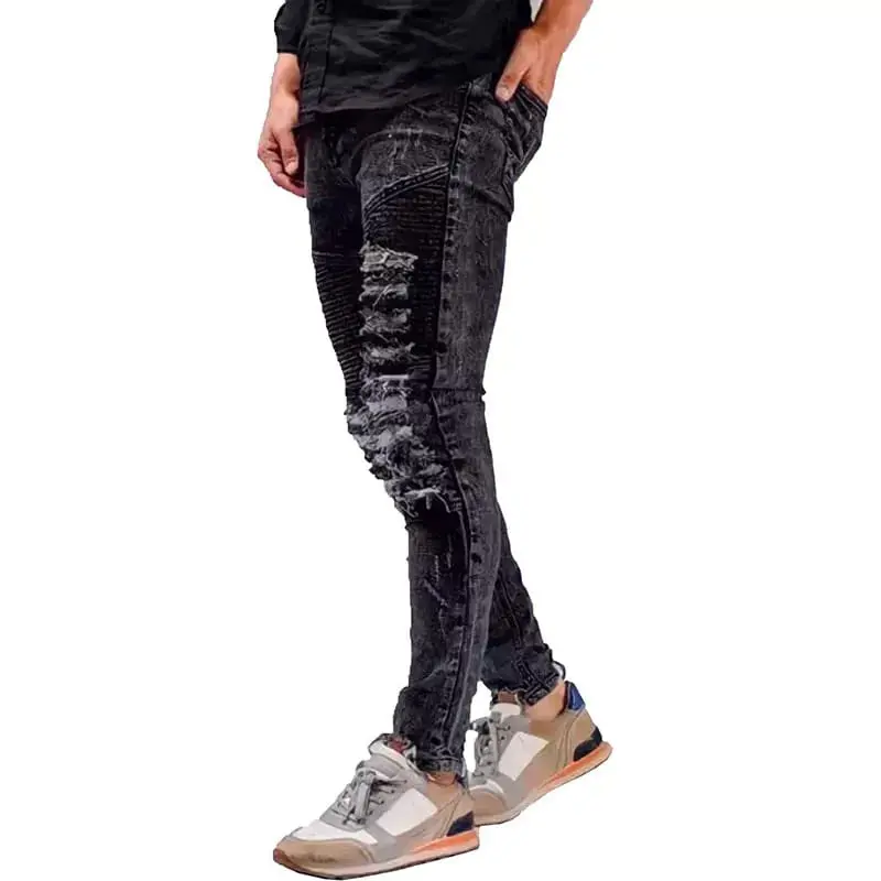 Celana jeans pria sobek abu grey slimfit stretch panjang cowok ripped celana denim dewasa robek skinny pensil korea style 2