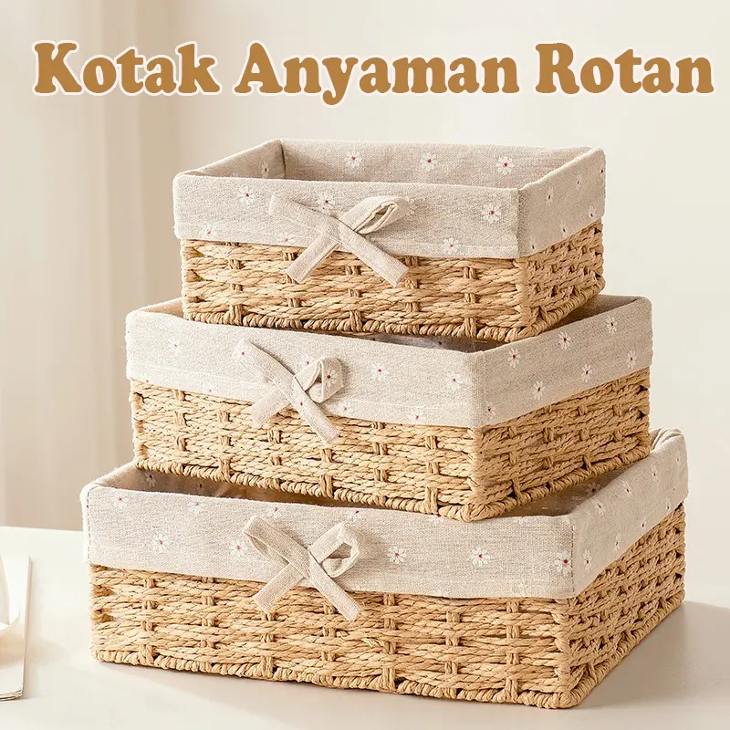 keranjang rotan Penyimpanan Box/ Keranjang Penyimpanan Keranjang Makanan Ringan Kotak /Penyimpanan Kosmetik Kotak /keranjang kotak rotan/Keranjang Rotan Persegi Panjang tenunan tangan 1
