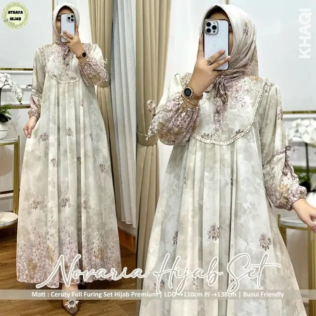 Product Introduction of NOVARIA DRESS SET HIJAB BAHAN CERUTY FULL FURING 17