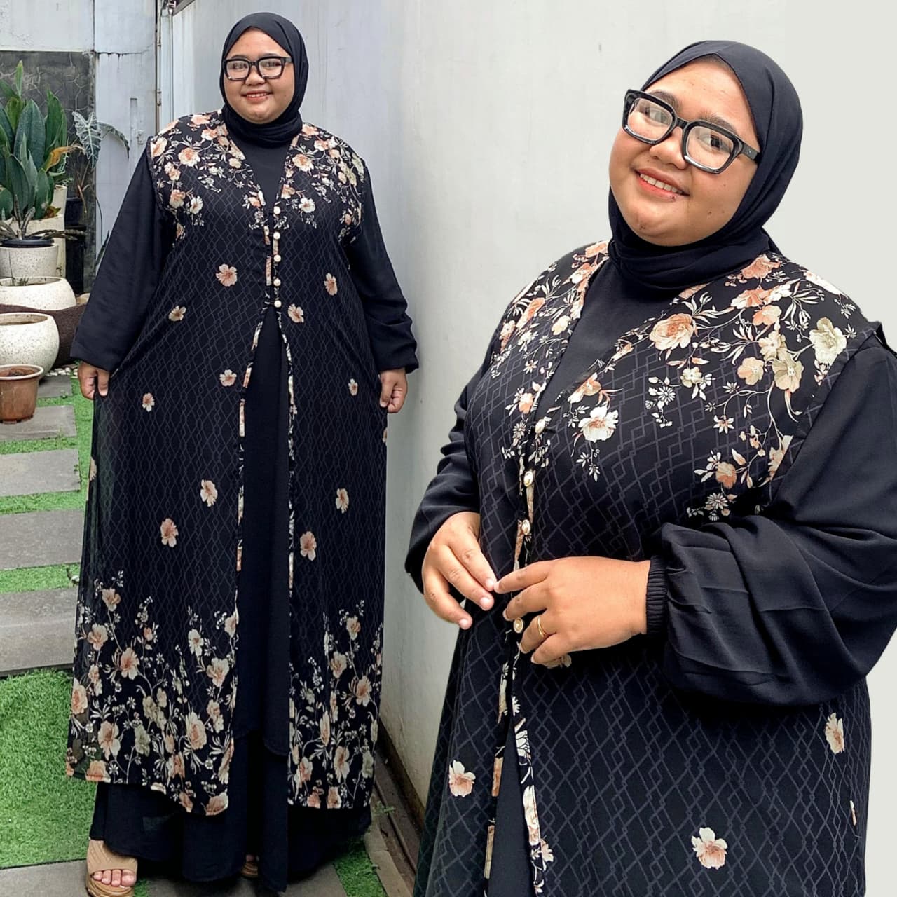 Zeba| Emily Long Outer Jumbo LD 130 LD150 Ceruty Babydoll BB 80 - 160 kg Motif Bunga Cantik Baju Lebaran Kondangan