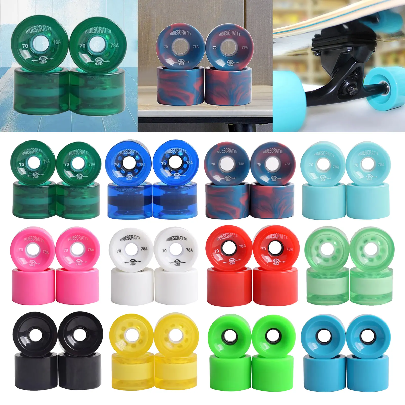 4x Durable Skateboard Wheels, High Performance Longboard Wheel, Solid 70x51mm PU Roller for Cruiser Long Board Skateboard Repair Caring