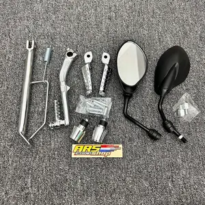 Sepaket spion x1 standar samping chrome 14 17 selahan  engkol honda step chrome jalu stang chrome model pcx Spion Motor Model X1 125z Thailand Honda mio Vario Beat scoopy genio