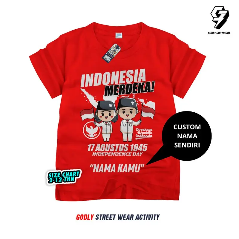 Baju Atasan Kaos Anak 17 Agustus Kemerdekaan INDONESIA Cod Bayar Ditempat Usia 1-12 Tahun FREE CUSTOM NAMA Bahan Katun Premium 3