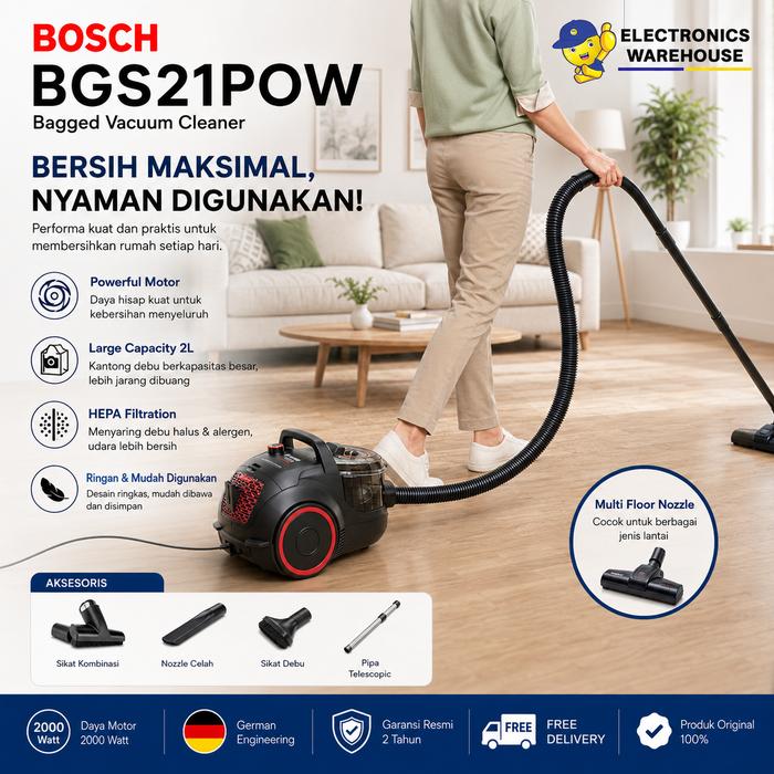 Gambar Bosch Bagless Vacuum Cleaner ProPower BGS21POW2 Seri 4 Black Vacum Cleaning dari ElectronicWarehouse Kab. Tangerang Tokopedia