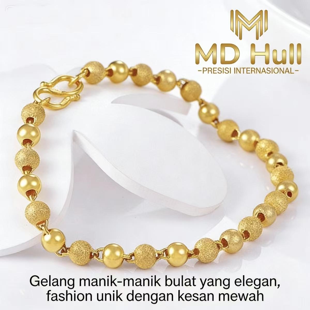 【MD Hull】Gelang Manik-Manik Bulat Emas | Tekstur Polos & Bertekstur, Elegan dengan Kesan Mewah (Stok Tersedia)