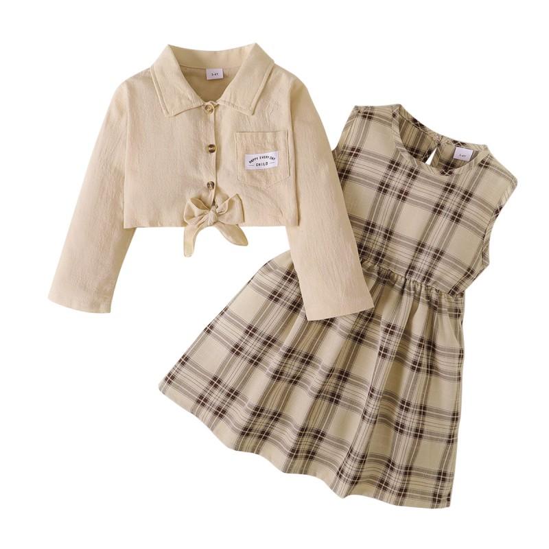 Product Introduction of Baby Brother And Sister Matching Outfits, Plaid Floral Sleeveless Dress And Small Jacket+Boys Plaid Shirt Top And Pants Set 2Pcs 64