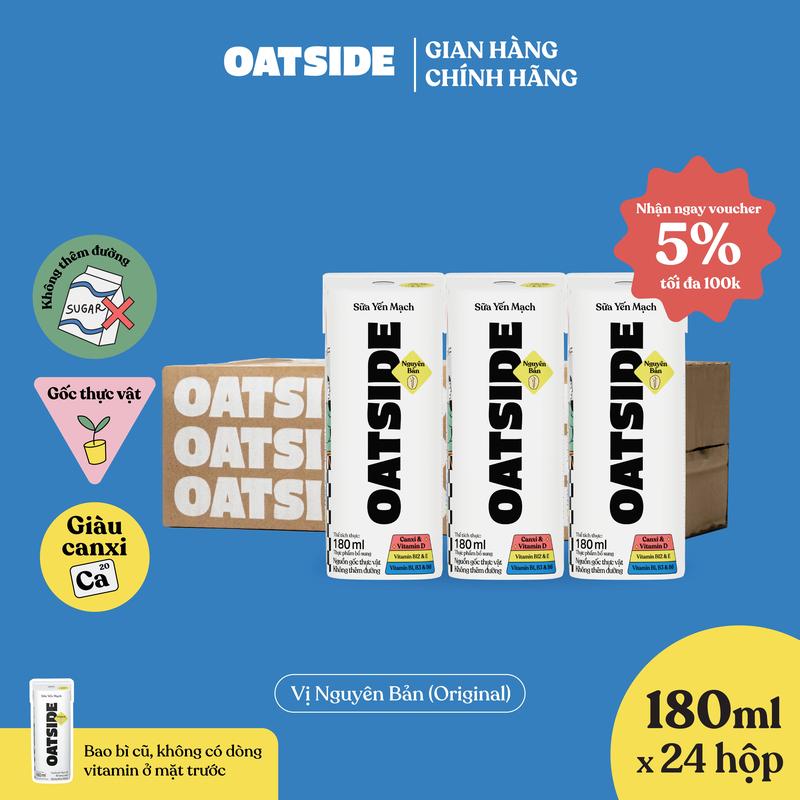 Sữa yến mạch OATSIDE vị nguyên bản lốc Original 180ml x 24 - Không lactose, Sánh mịn, Không chất làm ngọt nhân tạo