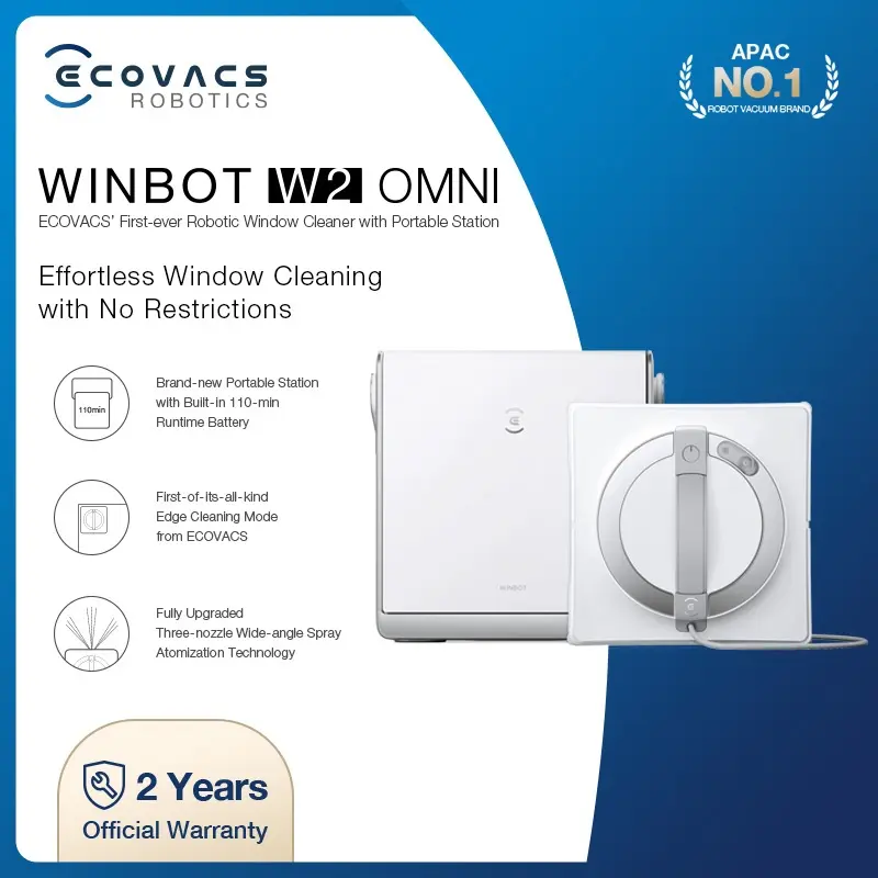 [NEW 2024] ECOVACS WINBOT W2 OMNI Window Robot Cleaner | Anti-Drop Protection | Water Spray | Multi-Clean Mode | 2 Yrs