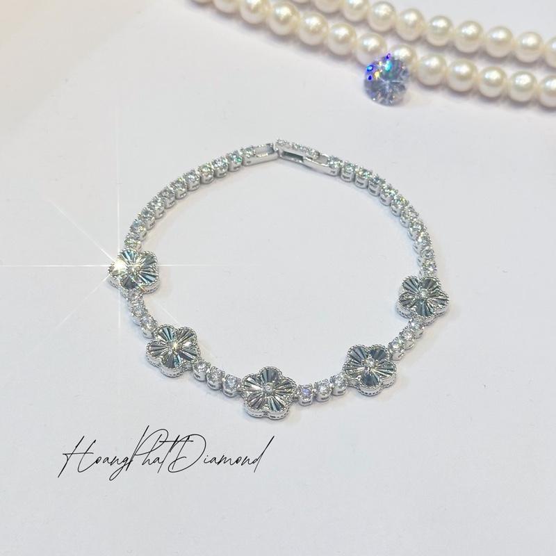    Hoàng Phát   Phụ Kiện Lắc Tay Bạc Ý 925 Full Hột 3li Mặt 5 Hoa 5 Cánh Chạm Máy Nam Mỹ Cao Cấp Xi Kim  LT241  