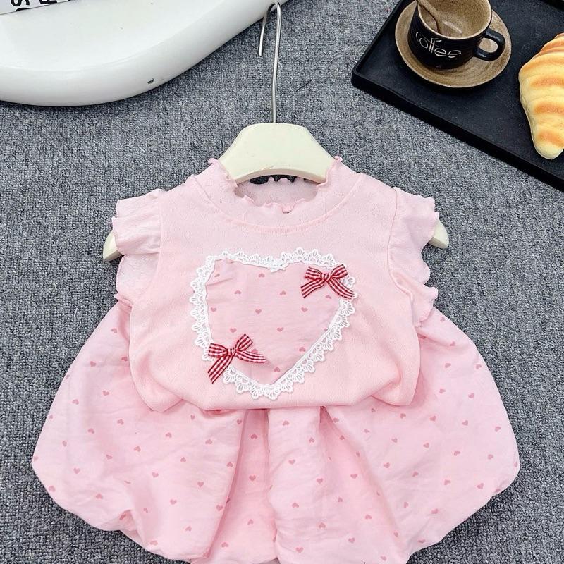 (7-16kg) Bộ áo tim nơ + quần bồng quả bí cho bé gái 4 màu 3