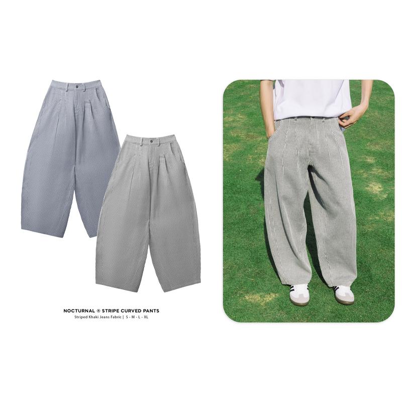 [TRENDING] Quần Kẻ Sọc Ống Cong NOCTURNAL Stripe Curved Pants Kaki Jeans Unisex Nam Nữ Local Brand
