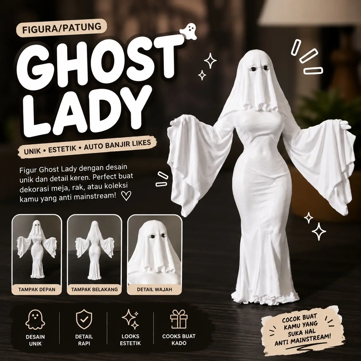 Gantungan Kunci Keychain Leady ghost Gantungan Tas Atau Koper