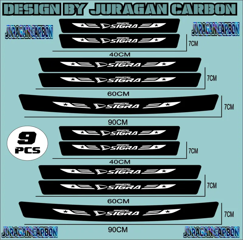 [COD] 9PCS Sticker Pelindung Sill Plate Stiker Mobil 3D Carbon Fiber Untuk MOBIL DAIHATSU SIGRA 2