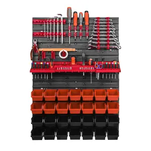 Wall Mounted Storage Bins 28-Bin Parts Rack Organizer Garage with 2PCS Wall Panels Hooks Plastic Shop Tool for Screw Nails